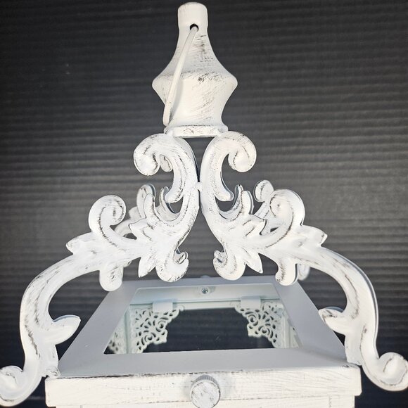 Ophelia & Co. 14 Inch Vintage White Metal Hanging Lantern With Clear Glass - Picture 4 of 11